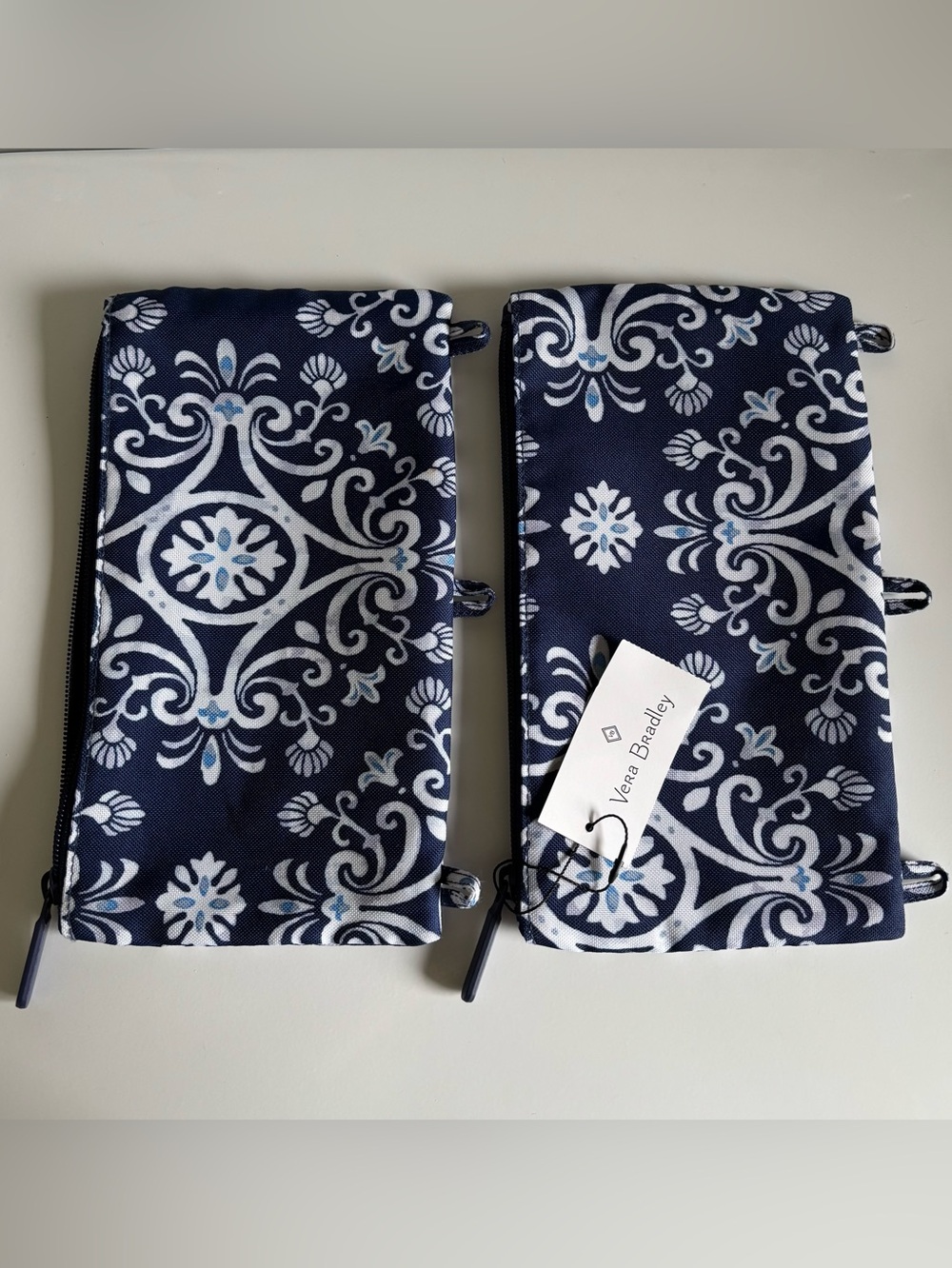 Vera Bradley Pencil Pouch In Steel Blue Medallion Set of 2